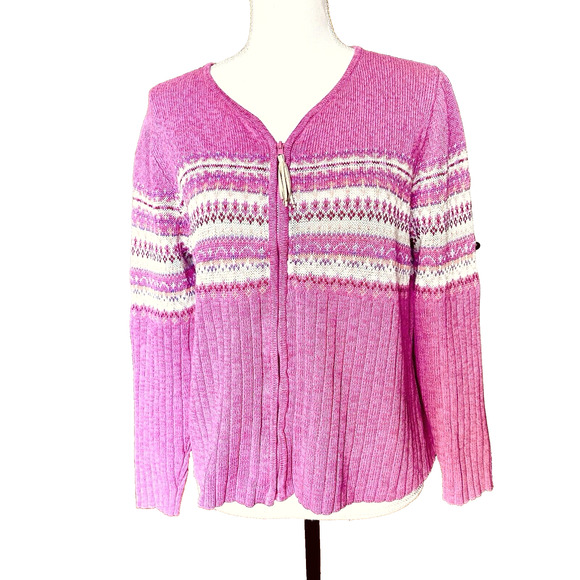 Heirloom Collectibles Sweater Womens sz L Pink Fair Isle Iceland Knit Cardigan - Picture 1 of 6